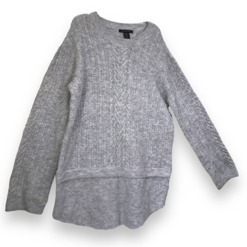 TAHARI NEW Cable Knit Oversized Mohair Wool Spandex Long Sweater Stretch Cozy L - Picture 2 of 16